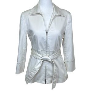 Lafayette 148 - Women’s Belted Blazer Jacket, 3/4 Sleeve, Zip-Up - White, Size 2